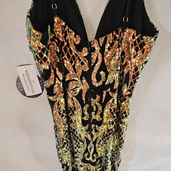 NWT - Windsor - Black Iridescent Sequin Maxi Scroll Dress - Size Medium - Picture 9 of 12